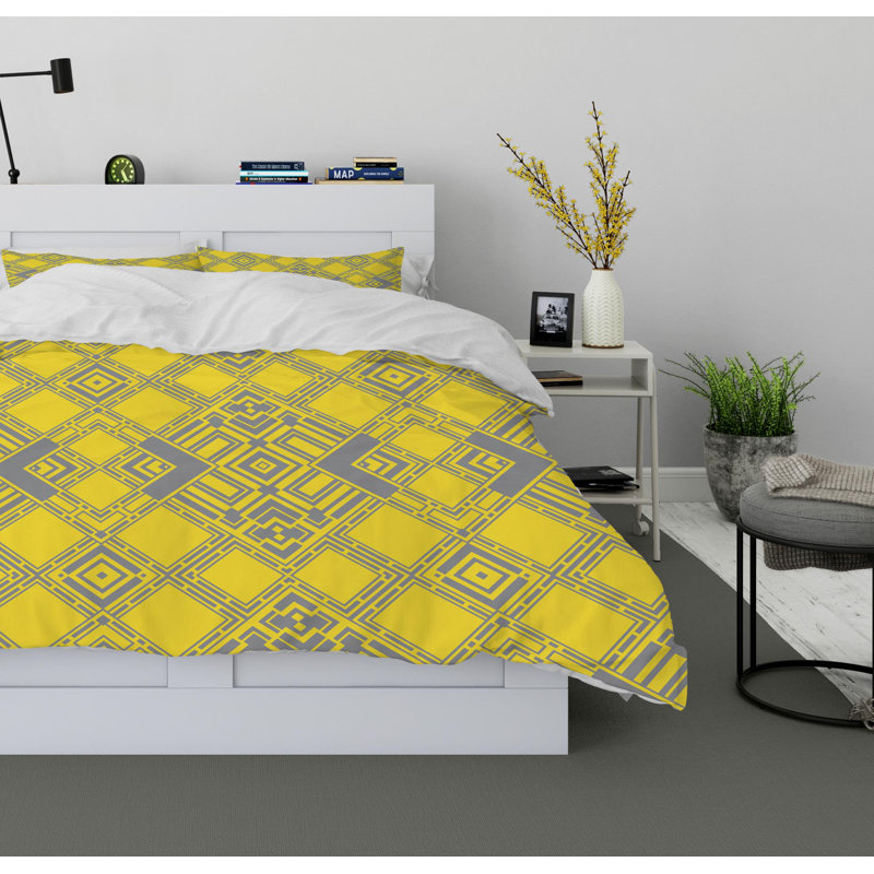 Abstract Rectangular Twill Geometric Shapes Duvet Cover, King Duvet Cover + 2 Pillow Cases