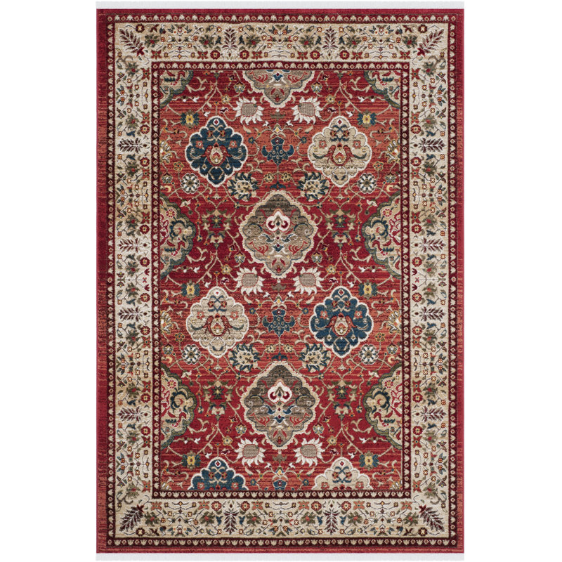 Tapis rouge / beige en polypropylène tissé à plat Ralph Lauren, Rectangle 5 pi 1 po x 7 pi 6 po