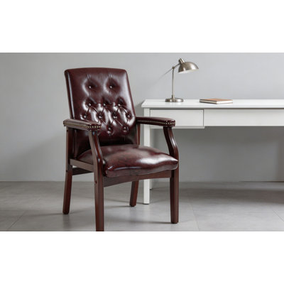 Fauteuil de bureau ergonomique à dossier moyen, chaise d'appoint rembourrée en cuir avec siège et accoudoirs rembourrés en cuir, idéale pour les salles d'attente, de réunion et de conférence