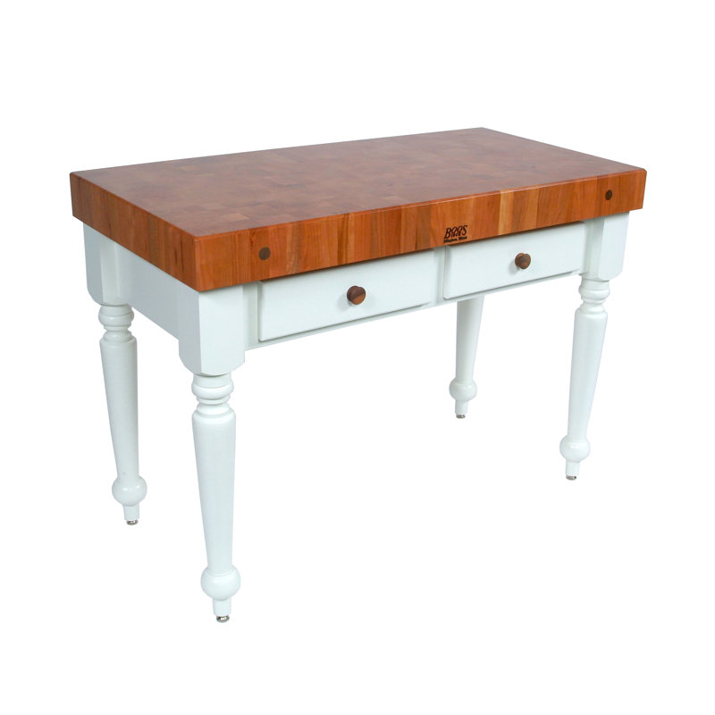White and Cherry Wood Residential Kitchen Island Table