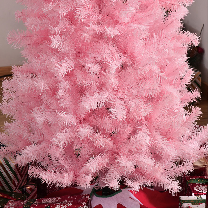 Sapin de Noël artificiel mince de 7 pi avec 818 pointes réalistes, rose, Rose