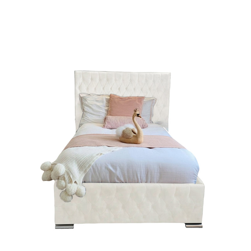 Tharpe Upholstered Bed Frame   , Double (4'6), White