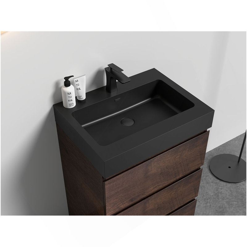 BB02-24-109, lavabo à quartz intégré SANS drain et robinet, couleur noir mat