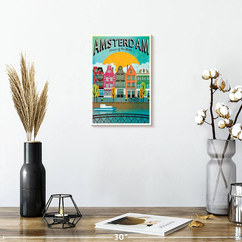 Affiche rétro de Amsterdam, H 12 po x l 8 po