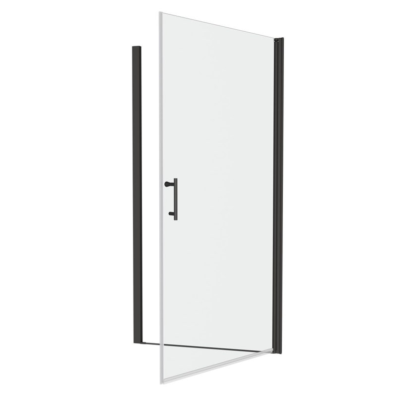 Porte de douche pivotante universelle à ouverture de 1 3/8 po, ouverte à l'extérieur, avec verre trempé de 1/4 po et fini noir mat 3072