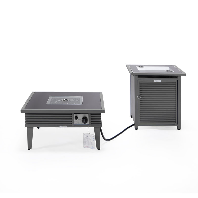 Walbrooke Square Propane Smokeless Fire Pit Table with Hidden Fuel Tank, Gray