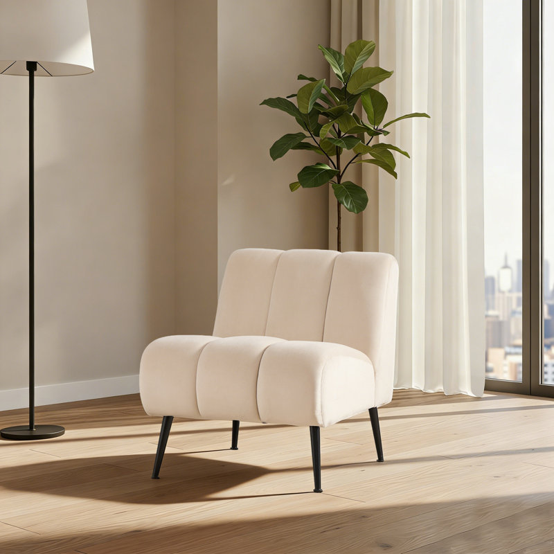 Modern Velvet Armless Accent Chair living room chairs reading chair bedroom chair with Metal Legs, Beige