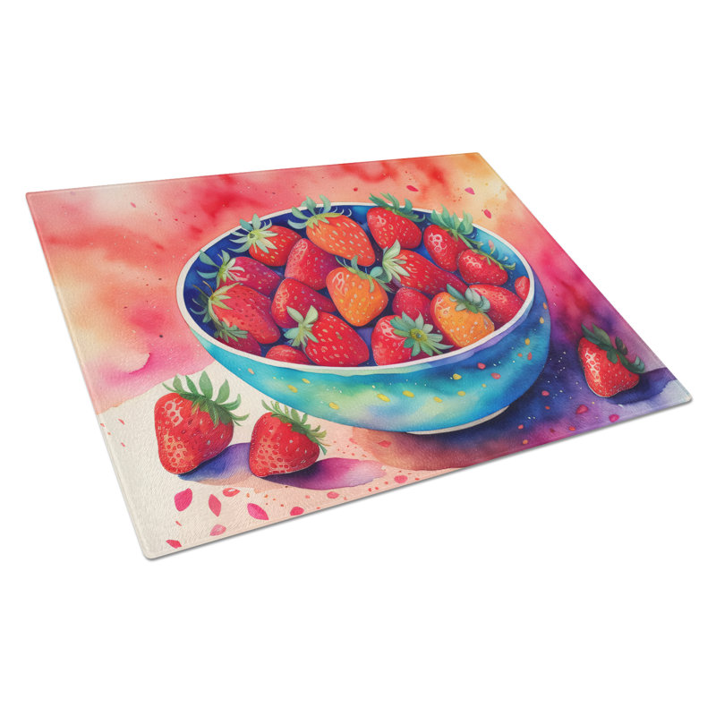 Colourful Strawberries Glass Cutting Board Large