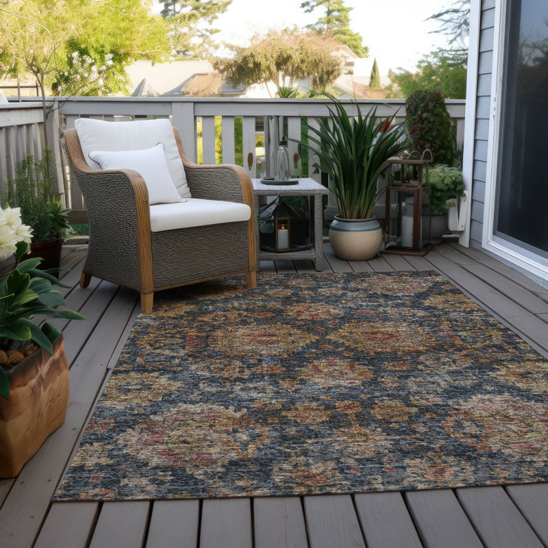 Machine Washable Indoor/Outdoor Cicel ACN1094 Navy Rug, Rectangle 1'8" x 2'6"