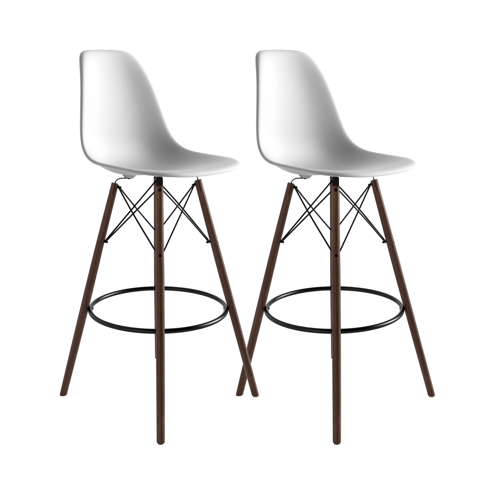 Jordan Bar & Counter Stool, White/Walnut, Bar Stool (29.5" Seat Height)