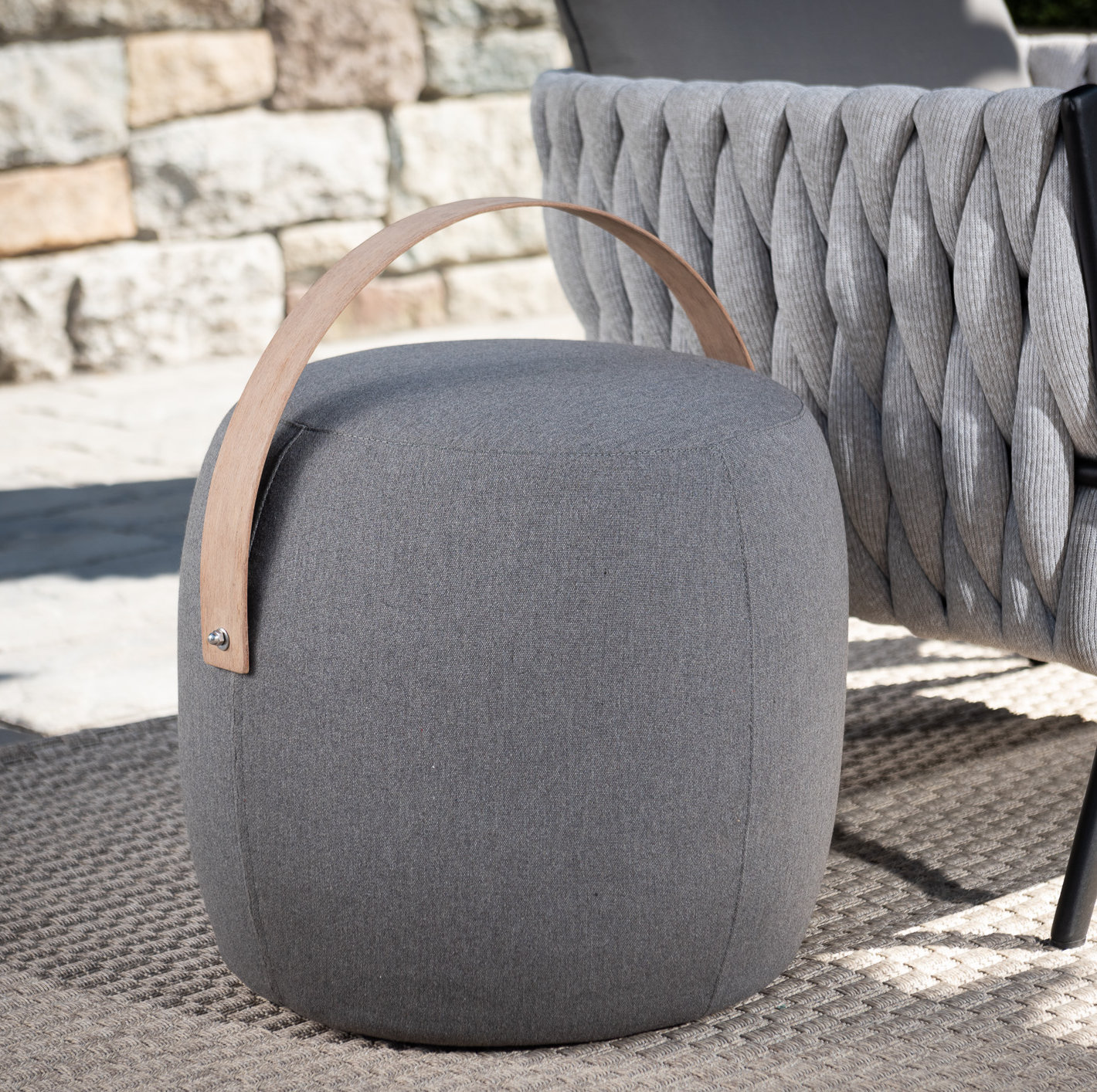 Talita Round Upholstered Outdoor Ottoman, Graphite