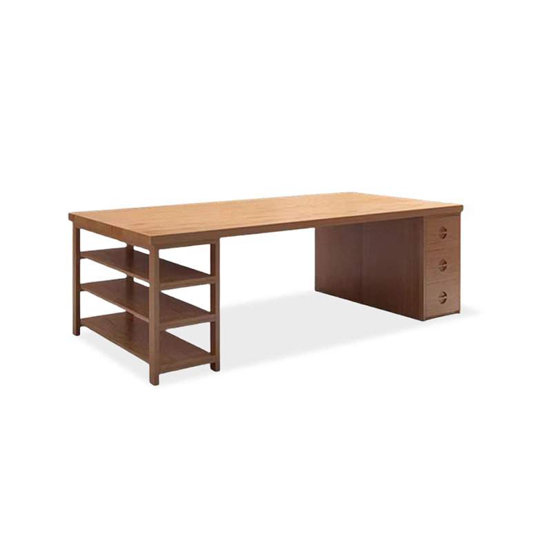 Bureau rectangulaire brun en bois massif avec 3 tiroirs, H 29,5 po x l 63 po x P 27,6 po
