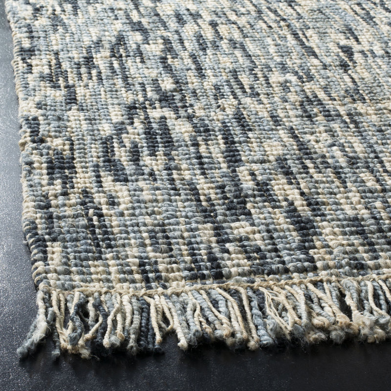 Tapis bleu / ivoire tissé à la main et à plat, Rectangle 3 pi x 5 pi