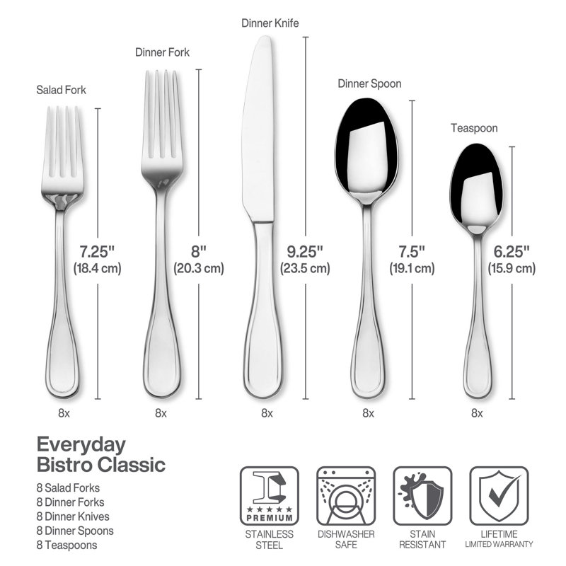 Fitz and Floyd Fitz and Floyd Everyday Bistro Classic Silverware 45piece service for eight, Gray
