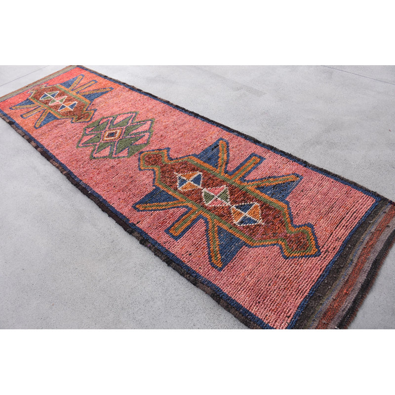 Tapis de couloir 39,4 x 130,7 pouces en laine, motif géométrique traditionnel orange