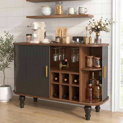 39" Fluted Liquor Coffee Bar Cabinet With 6 Wine Racks