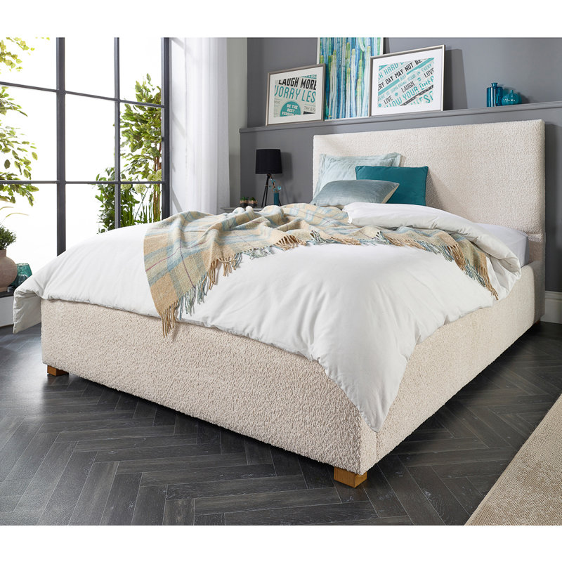 Bouclé Upholstered Garland Ottoman Bed Frame, Cream, Kingsize (5')