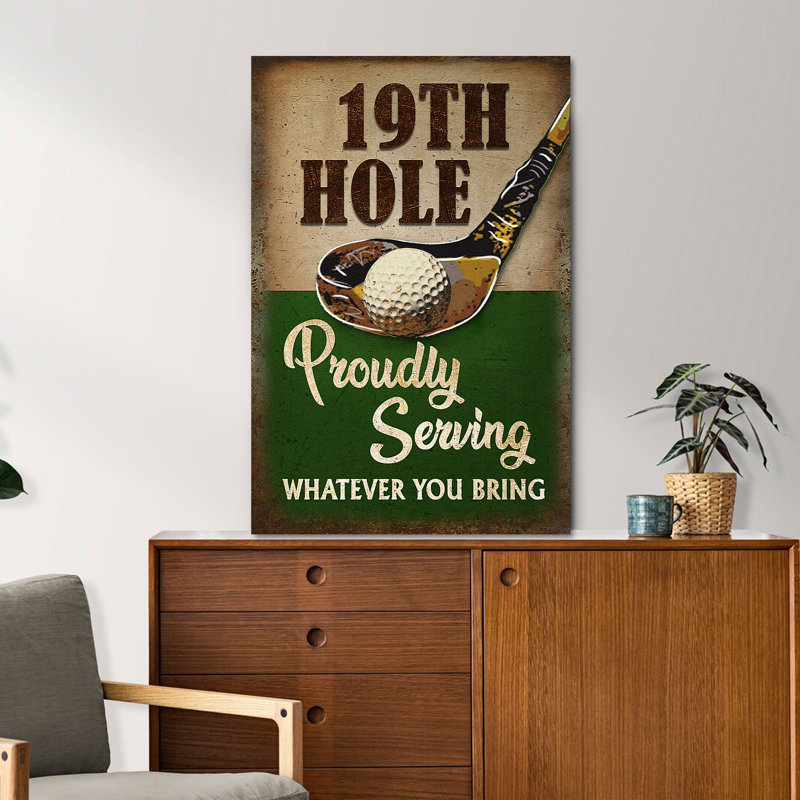Golf sur fond vert et brun - Proudly Serving W Quoi que vous apportiez - 1 pièce, impression d'art graphique rectangulaire sur toile tendue
