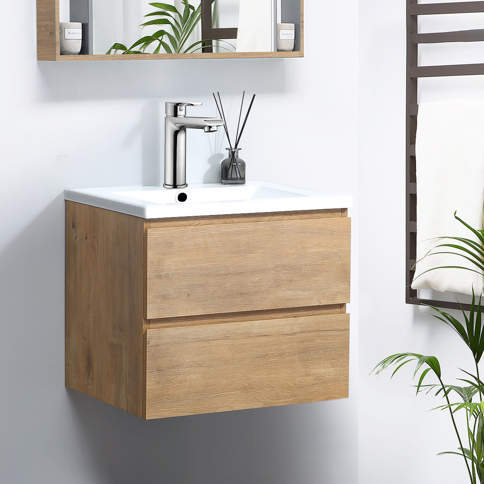 KGAR 24 Inch White Bathroom Vanity Modern Pedestal Vanity Under Sink  Storage Cabinet Sink Stand