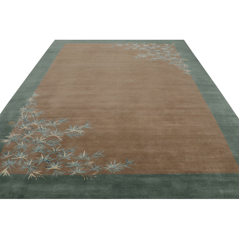 Rug & Kilim’S Chinese Art Deco Rug In Brown And Teal, With Floral Patterns, Rectangle 8' x 10'