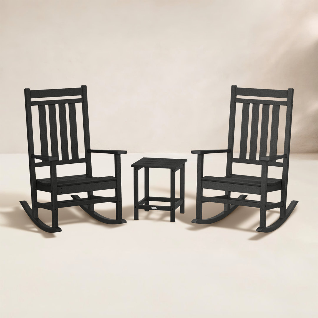Rocker Estate 3-Piece Rocking Chair Set with Long Island 18" Side Table POLYWOOD® 