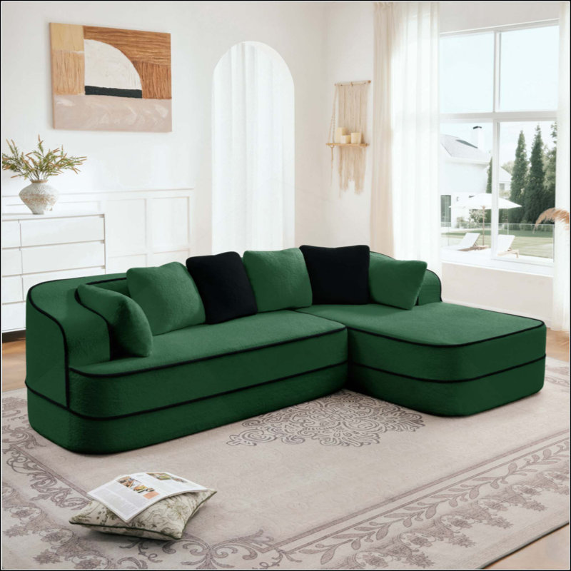 Canapé désossé 32D sans assemblage en tissu Teddy, couleur contrastante, canapé moelleux et confortable avec méridienne en L, pour le salon
