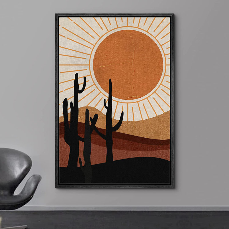 Joshua Tree Desert Landscape Nature Wilderness Illustration - cadre flottant, impression sur toile, Noir