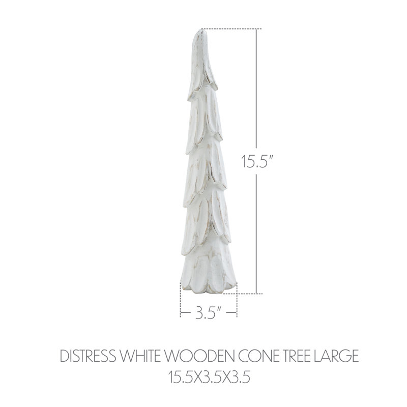 Petit cône en bois blanc vieilli 12 x 3 x 3, H 15,5 po x l 3,5 po x P 3,5 po