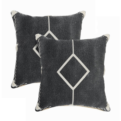 Modern Black/White Geometric Stonewashed Handmade Cotton Throw Pillow Set