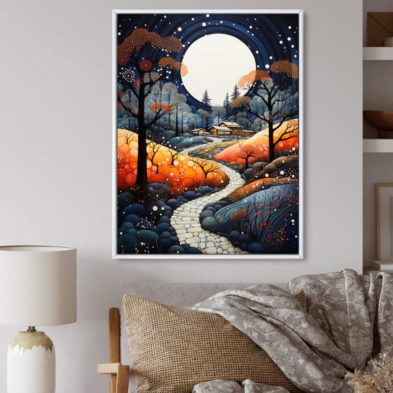 Motif campagnard pointillisme III, H 20 po x l 12 po x P 1 po, Cadre flottant blanc