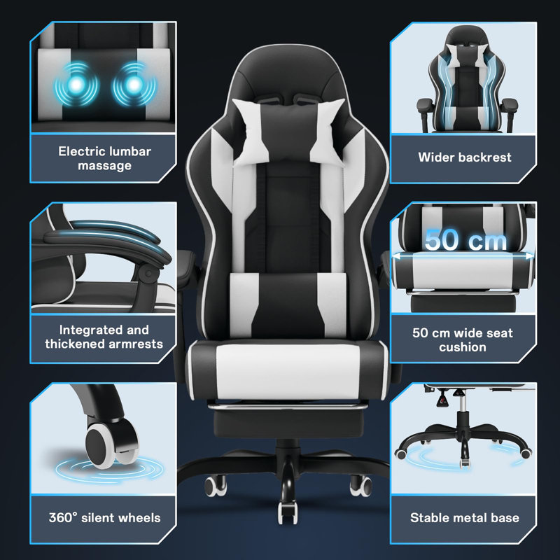 Maxway Furniture Adjustable Reclining Ergonomic Swiveling PC & Racing Game Chair