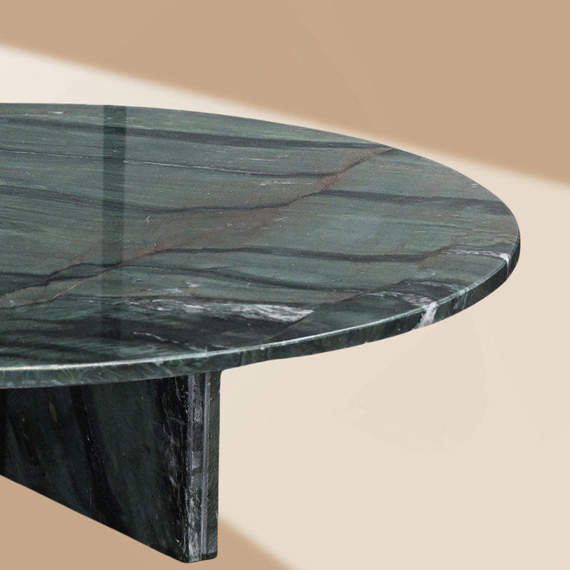 Table basse luxueuse en marbre naturel vert, pièce maîtresse du salon en pierre véritable avec veines uniques, Green