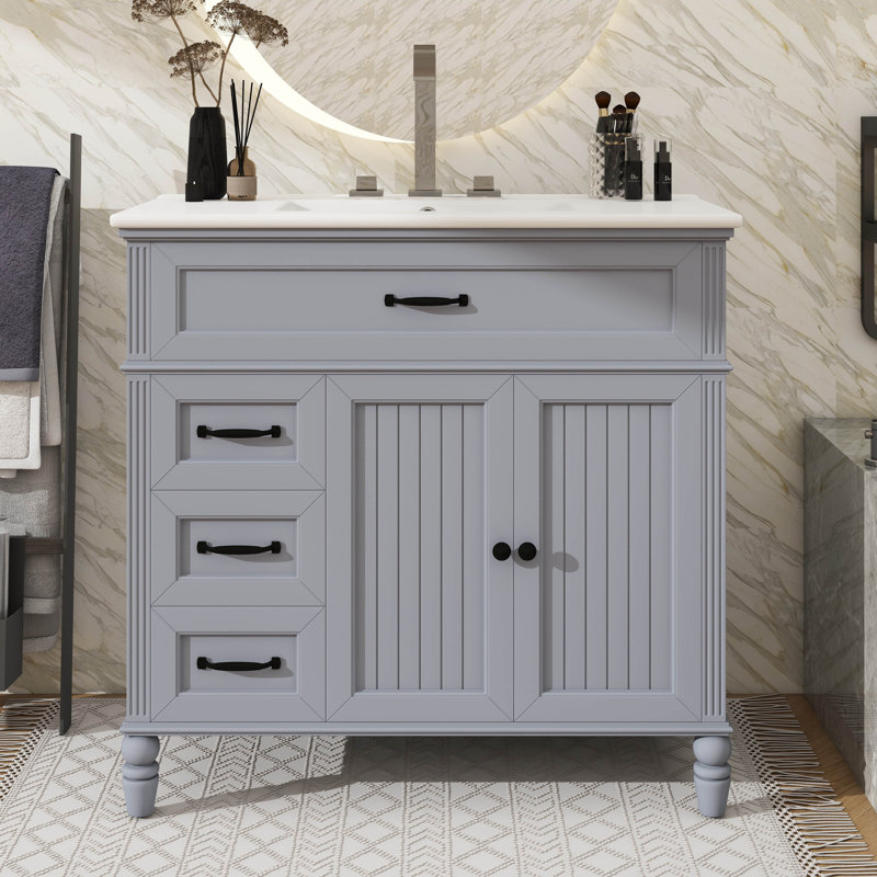 Meuble-lavabo avec tiroirs 36 po, 36 po, Gris