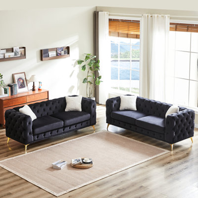Elegant 6 - Seater Velvet With Rolled Arms, Foam Cushions And Metal Legs Stylish Solid Pine Frame, Feet 4 Pillows, Suitable For Apartment Living