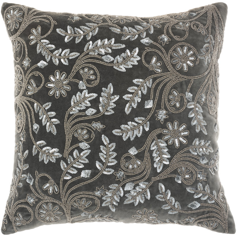 100% Cotton Throw Square Pillow Cover & Insert, Gray