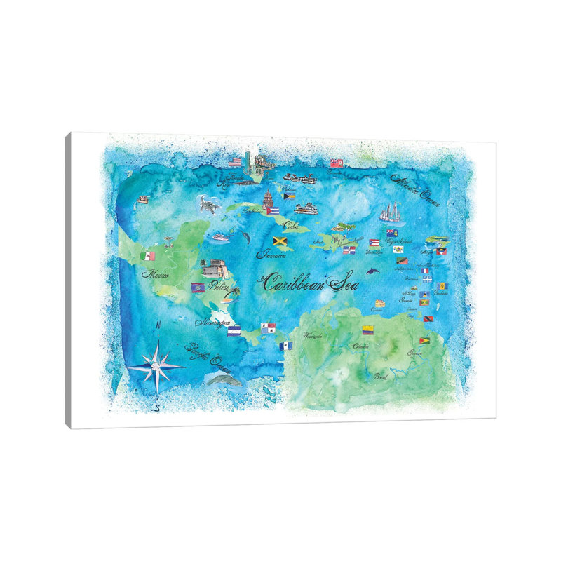 Affiche caribéenne de voyage par Markus And Martina Bleichner, impression sur toile tendue, H 40 po x l 60 po x 1,5 po