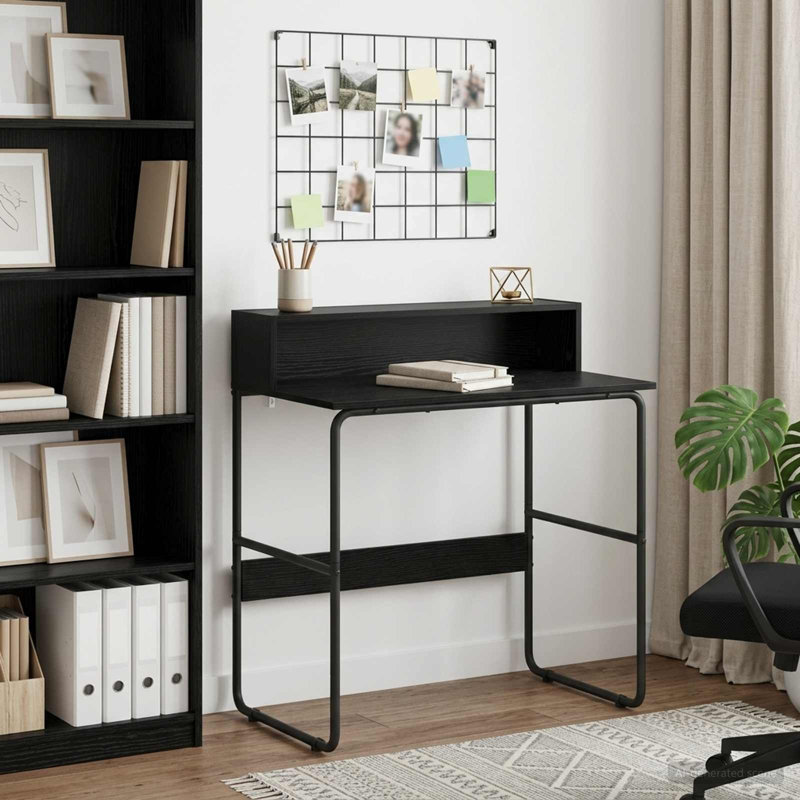 Steel Writing Desk, 91 cm H x 80 cm W x 50 cm D, Black Oak/Black
