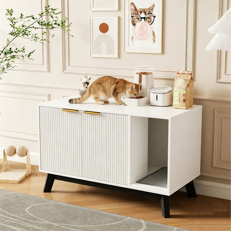 Enceinte de litière cachée 39,4 "moderne, ventilation, table d'appoint pour salon, White