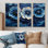 «Aqua Blue Poppies Dreamscape At Night I» - art mural coquelicots - ensemble de 3