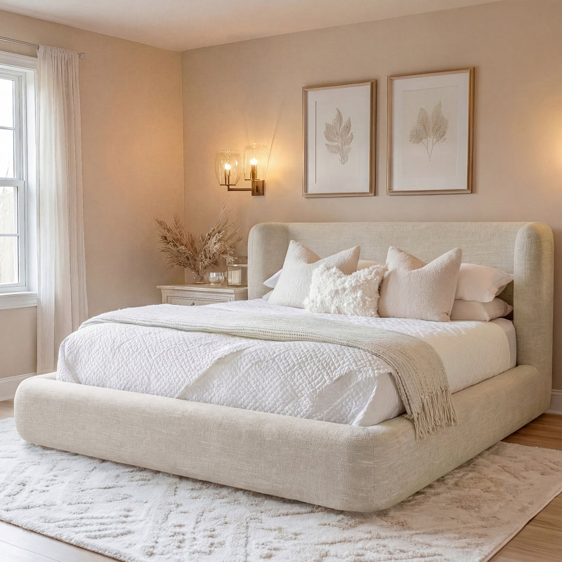 Luxurious Cloud Soft Compressed Upholstered Wingback Bed
