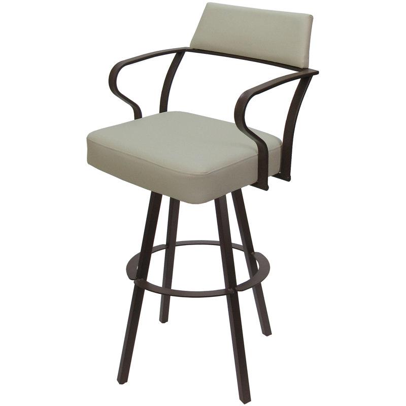 Tabouret de comptoir pivotant en métal 26 po Labawld, Vinyle beige / cadre gris