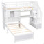 Lit mezzanine simple au-dessus de simple avec bureau intégré et escalier, avec compartiments de rangement et tablettes-464406834
