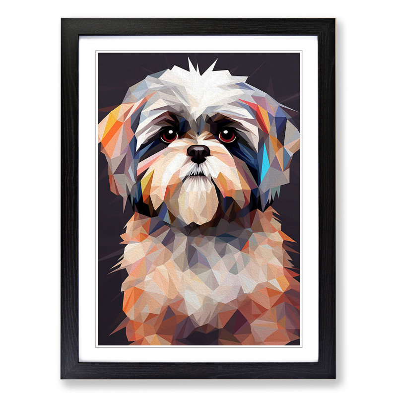 Shih Tzu Geometric - Framed Print, 64cm H x 46cm W x 2cm D, Black 