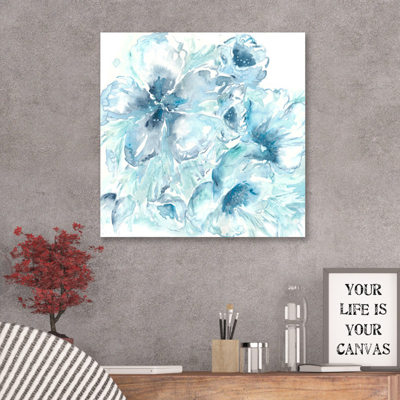 « aquarelle blues 3 », reproduction de peinture à l’aquarelle sur toile tendue, H 12 po x l 12 po