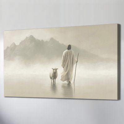 Jesus Canvas Art - Divine Shepherd Painting Wall Decor for Living Room, Serene Jesus Pictures Artwork for Bedroom Wall, Framed Canvas Print with Artisan Pine Frame, 20×40 inches