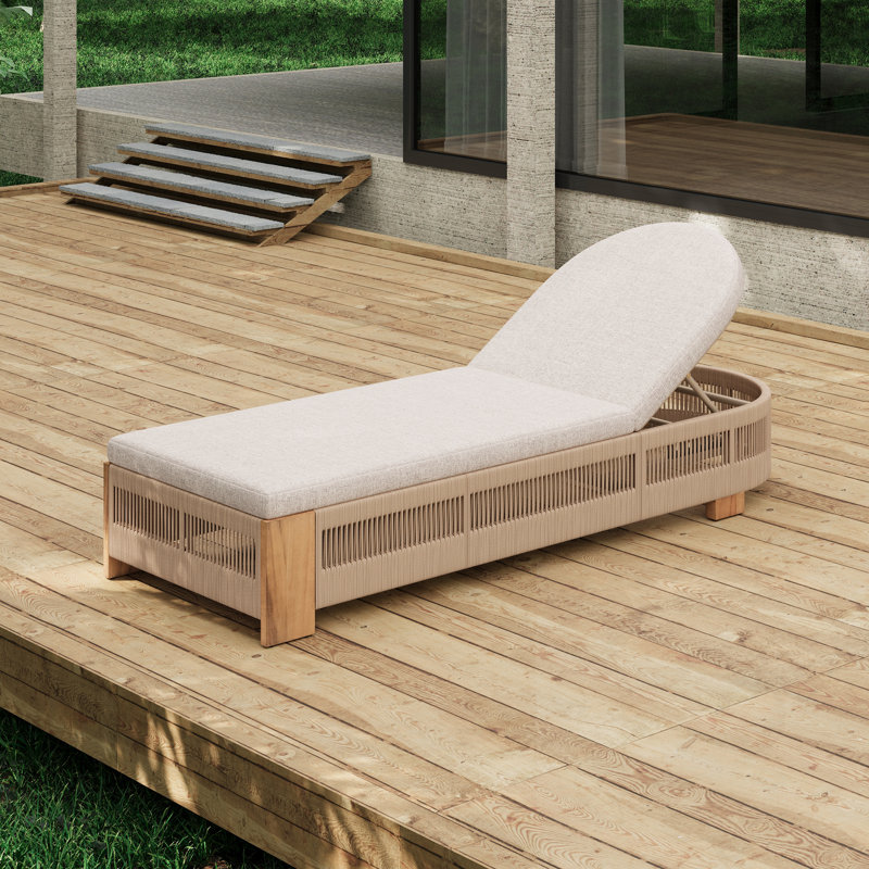 Chaise longue d'extérieur avec dossier et coussin réglables, Natural