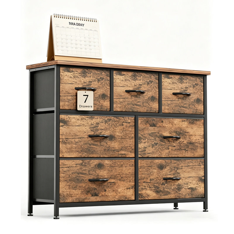 100 cm W Chest of 7 Drawers, Vintage Brown