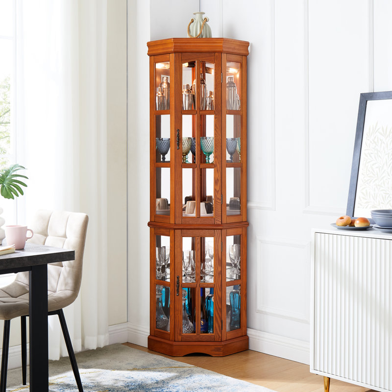 Corner Curio Cabinet With 5 Shelves And , Oak Appeal 5-Shelf Characteristic, Oak