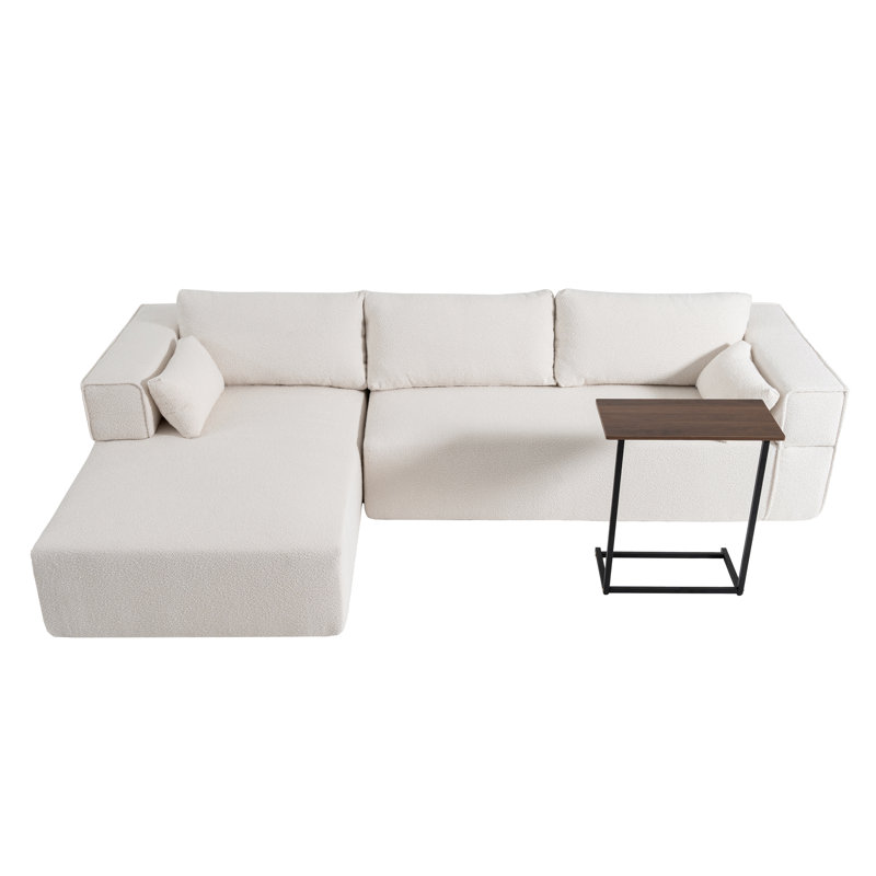 Boneless Sectional Sofa Boucle Fabric Couch with Chaise, Beige Boucle