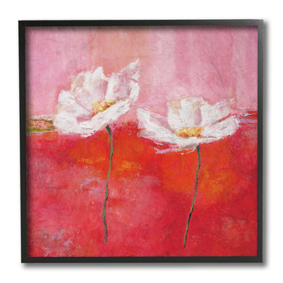 " White Daisies Abstract Florals Red Pink Pop " Graphic Art Print